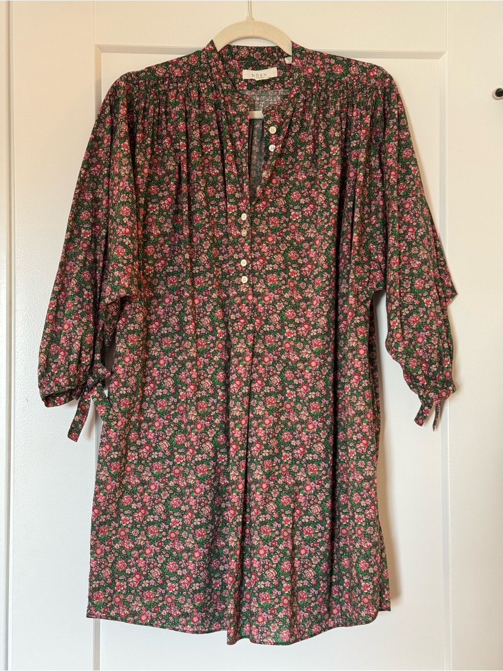 Doen Dark Green Mini Dress with Pink Floral Pattern
